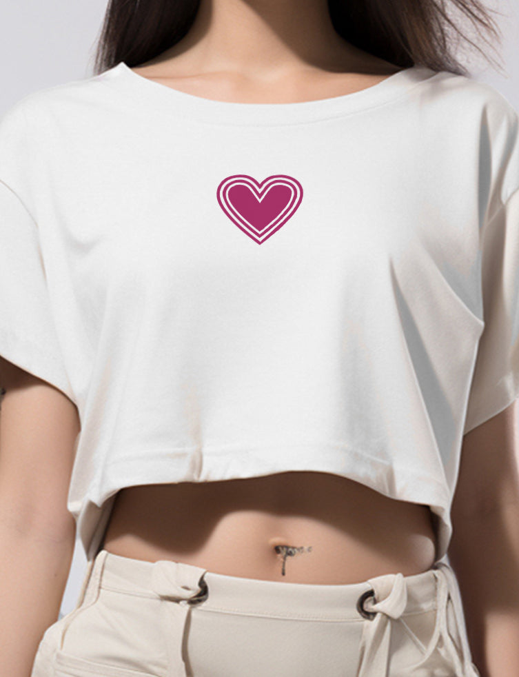 LTE91 kaos crop top oversize OLC wanita tulisan simpel "layered hearts" putih