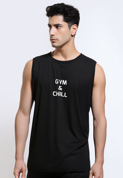 MSA10 baju kutung gym tank top sleeveless tees "gym and chill" black