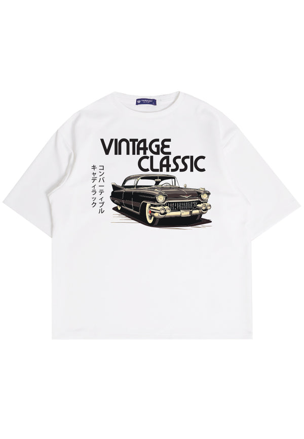 MTP88 kaos oversize retro vintage jadul bahan tebal scuba "vintage classic cadillac" putih