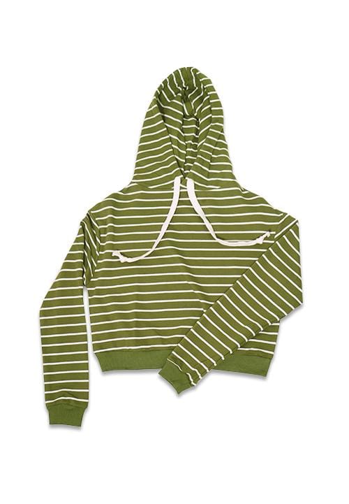 LMP021 pbch crop hoodie hijau army putih belang stripe