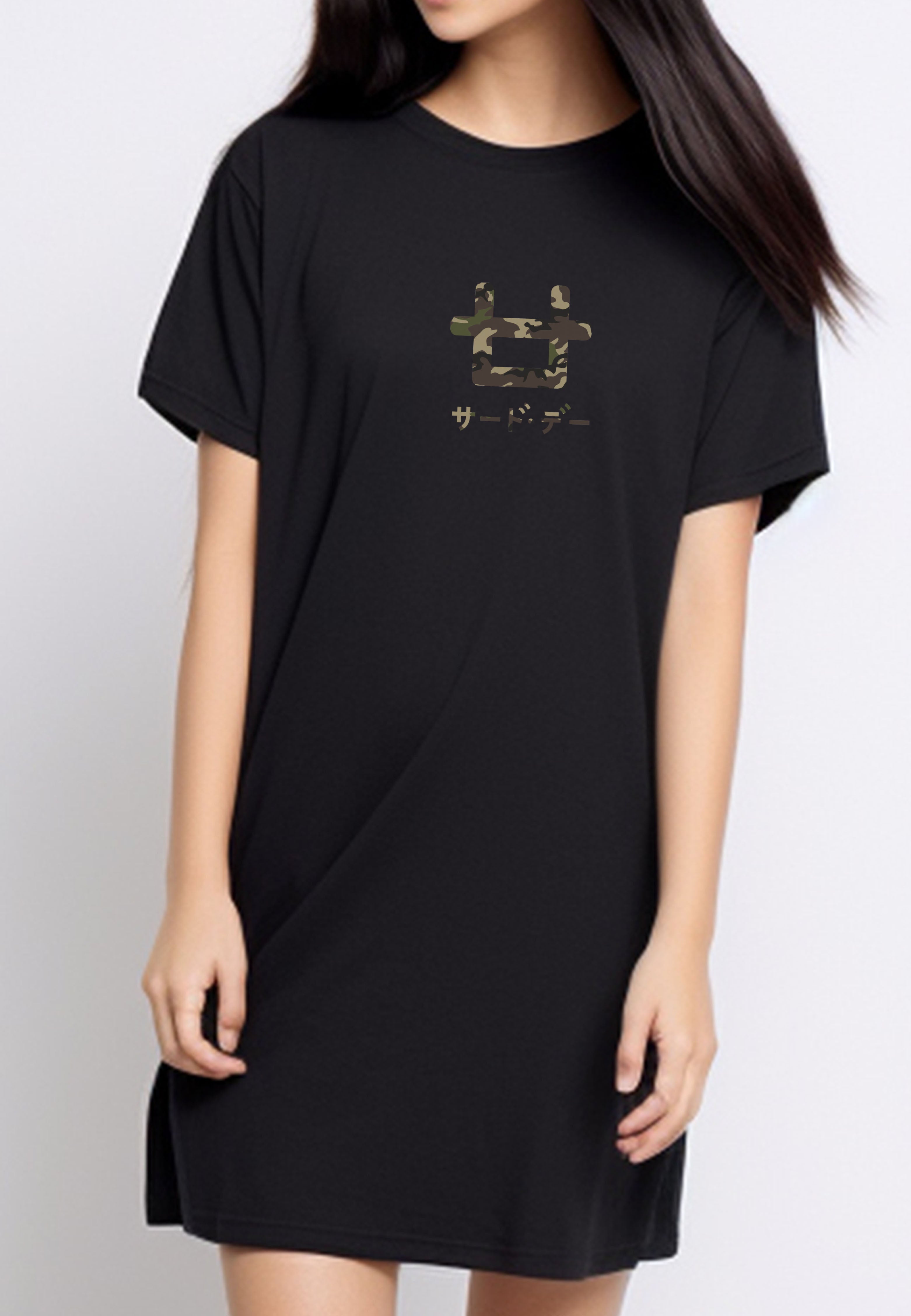 LTE99 long dress kaos t shirt wanita oversize hitam 