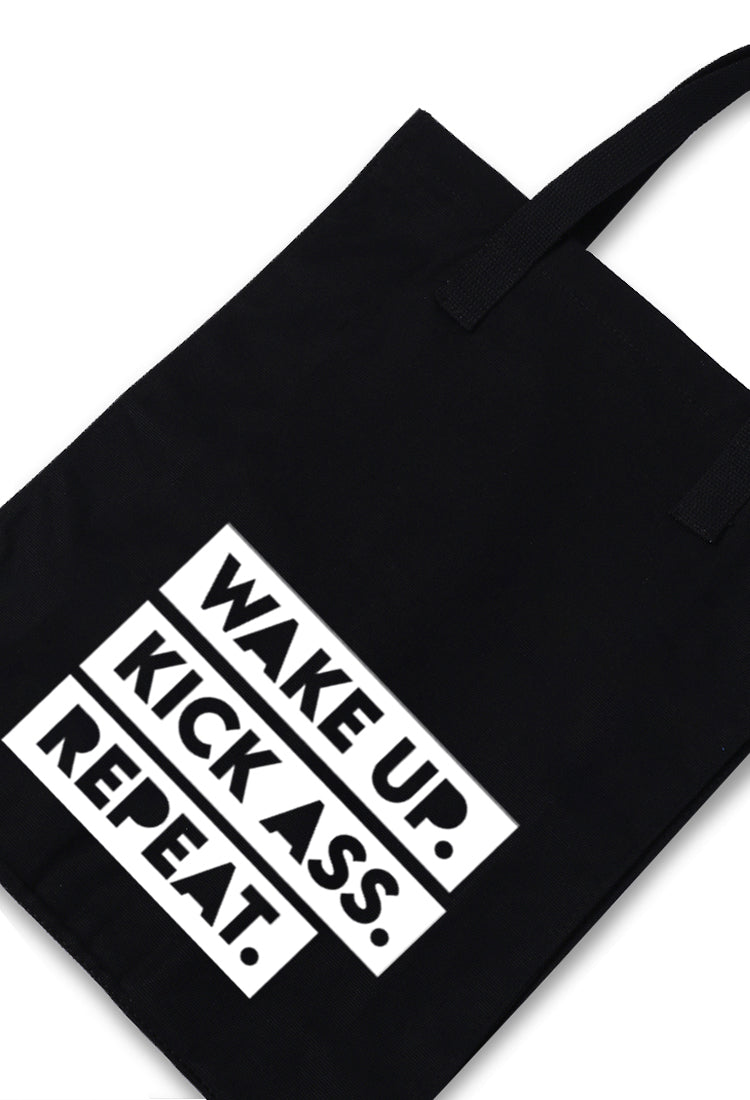 AMC90 totebag aesthetic kanvas pria wanita hitam black "wake up kick ass"