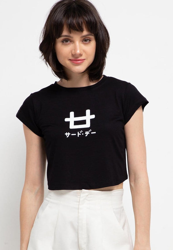 Third Day LTD69 Crop Top Logo Hitam Kaos Casual Wanita