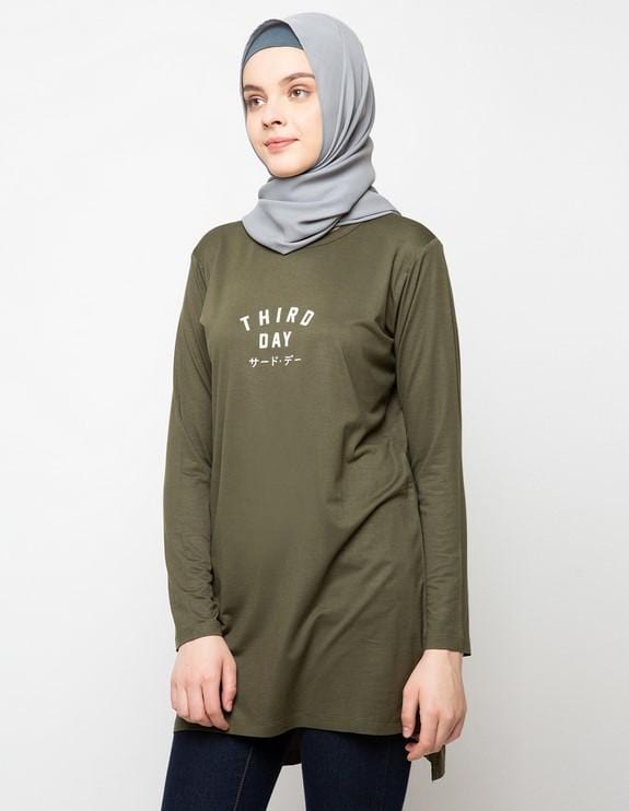 Third Day LTC10 mls td simple hijau army kaos tangan panjang hijab