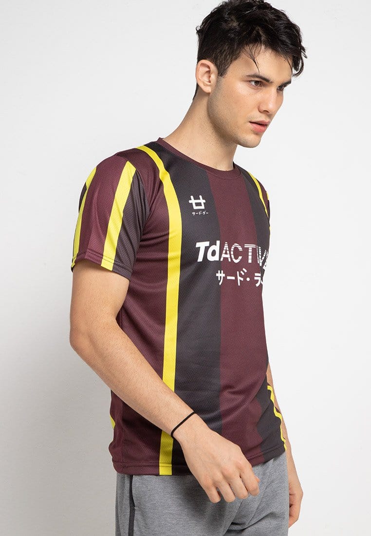 Td Active MS085 maroon gold lines running jersey