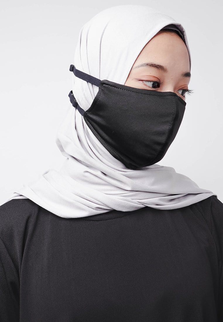 Daw Project DC023 Masker Kain Adjustable Easyclip Hijab Friendly Hitam Tanpa Label