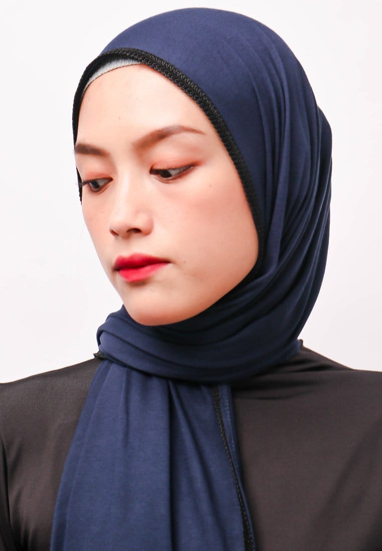 Daw Project DH065 Lace Hitam Hijab Pashmina Navy