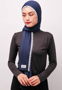 Daw Project DH066 Lace Putih Hijab Pashmina Navy