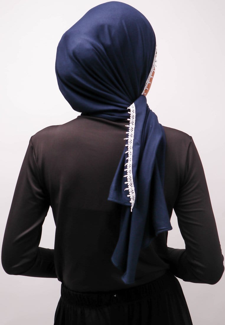 Daw Project DH066 Lace Putih Hijab Pashmina Navy