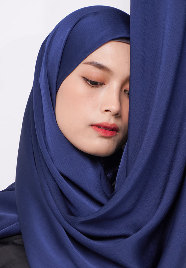 Daw Project DH075 Kerudung Pashmina Pasmina Phasmina Crinkle Satin Silk Premium Shawl Navy