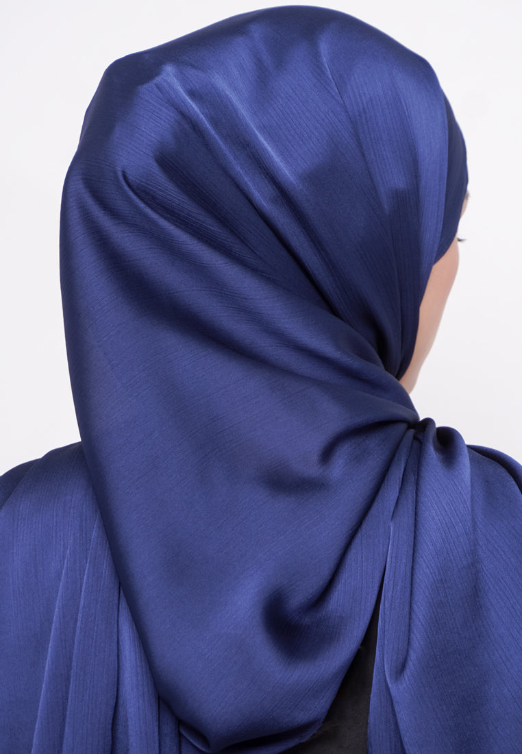 Daw Project DH075 Kerudung Pashmina Pasmina Phasmina Crinkle Satin Silk Premium Shawl Navy