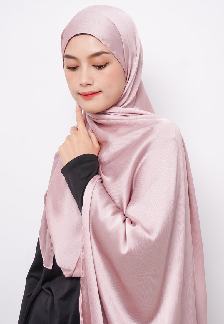 Daw Project DH076 Kerudung Pashmina Pasmina Phasmina Crinkle Satin Silk Premium Shawl Blush Pink