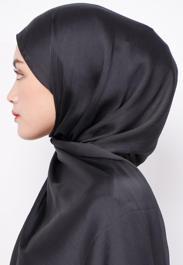 Daw Project DH077 Kerudung Pashmina Pasmina Phasmina Crinkle Satin Silk Premium Shawl Hitam