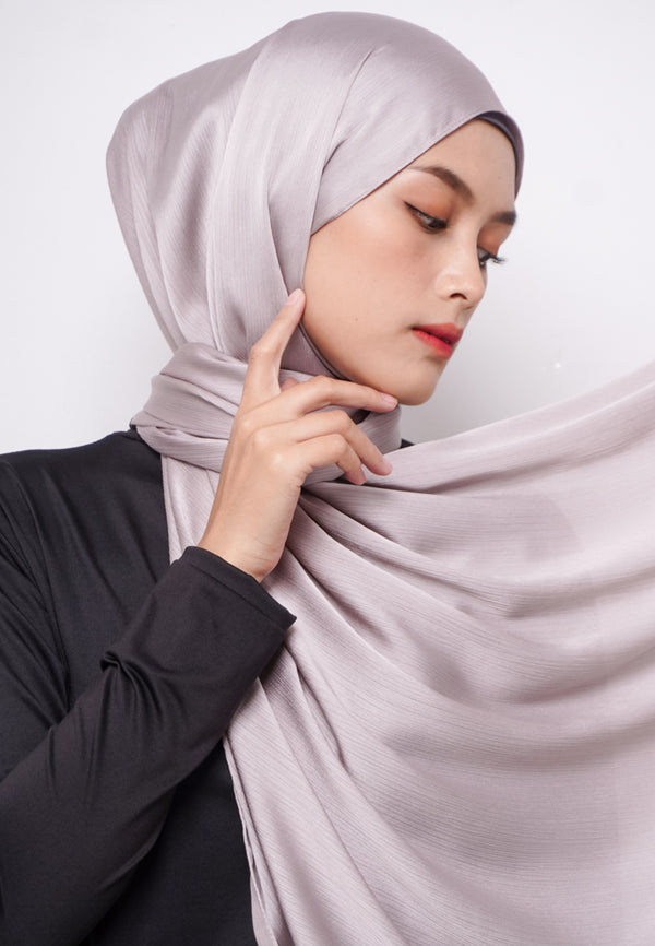 Daw Project DH080 Kerudung Pashmina Pasmina Phasmina Crinkle Satin Silk Premium Shawl Ash Grey