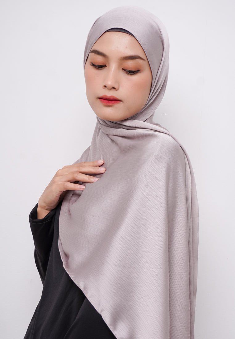 Daw Project DH080 Kerudung Pashmina Pasmina Phasmina Crinkle Satin Silk Premium Shawl Ash Grey