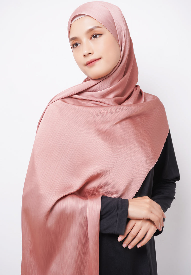 Daw Project DH086 Kerudung Pashmina Pasmina Phasmina Crinkle Satin Silk Premium Shawl Laser Cut Mauve