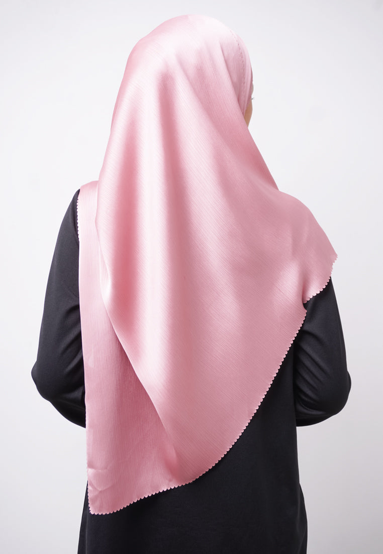 Daw Project DH087 Kerudung Pashmina Pasmina Phasmina Crinkle Satin Silk Premium Shawl Laser Cut Pink Candy