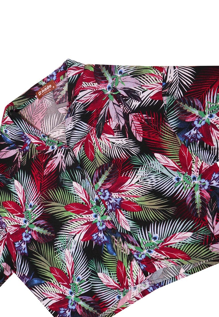 Nade Japan FT053 Kemeja Wanita Casual Motif Tropical Merah Pink