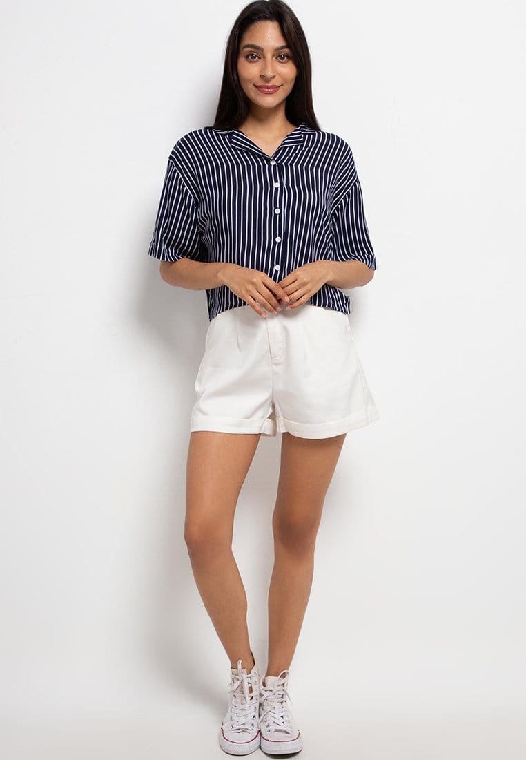 Nade Japan FT079 Kemeja pantai Wanita Kasual stripe navy