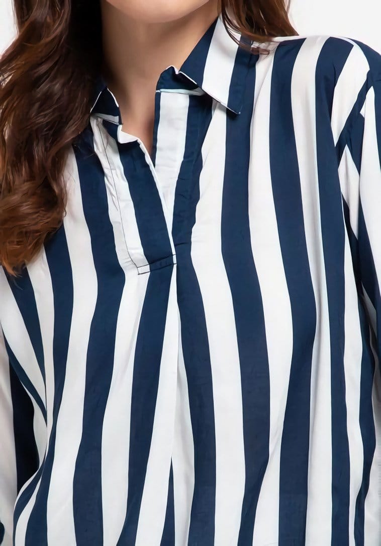 Nade Japan FT094 WFL Women Flanel Long Ver Stripe white-navy