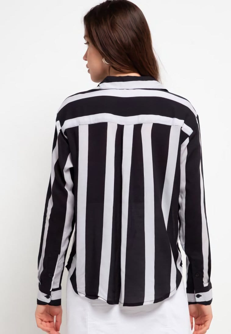 Nade Japan FT095 WFL Women Flanel Long Ver Stripe white-black