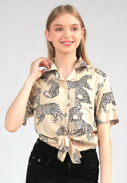 Nade Japan FTA14 KCK Kemeja Crop Knot Leopard Cream