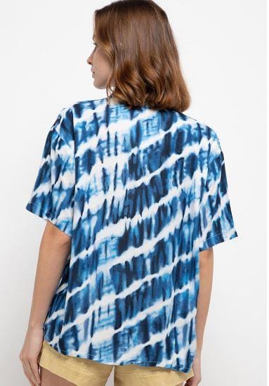 Nade Japan FTA33 Vcs Kemeja Rayon Tie Dye Slanted Kerah 2-in-1 Kemeja Piyama Wanita Biru