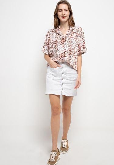 Nade Japan FTA39 VCS Kemeja Rayon Tie Dye Marmer Kerah 2-in-1 Piyama Wanita Coklat