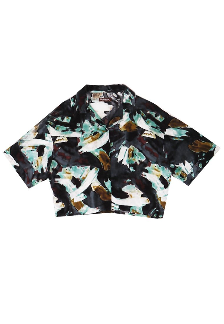 Nade Japan FTA52 LKM Kemeja Oversize Wanita Tangan Pendek Abstrak Abu