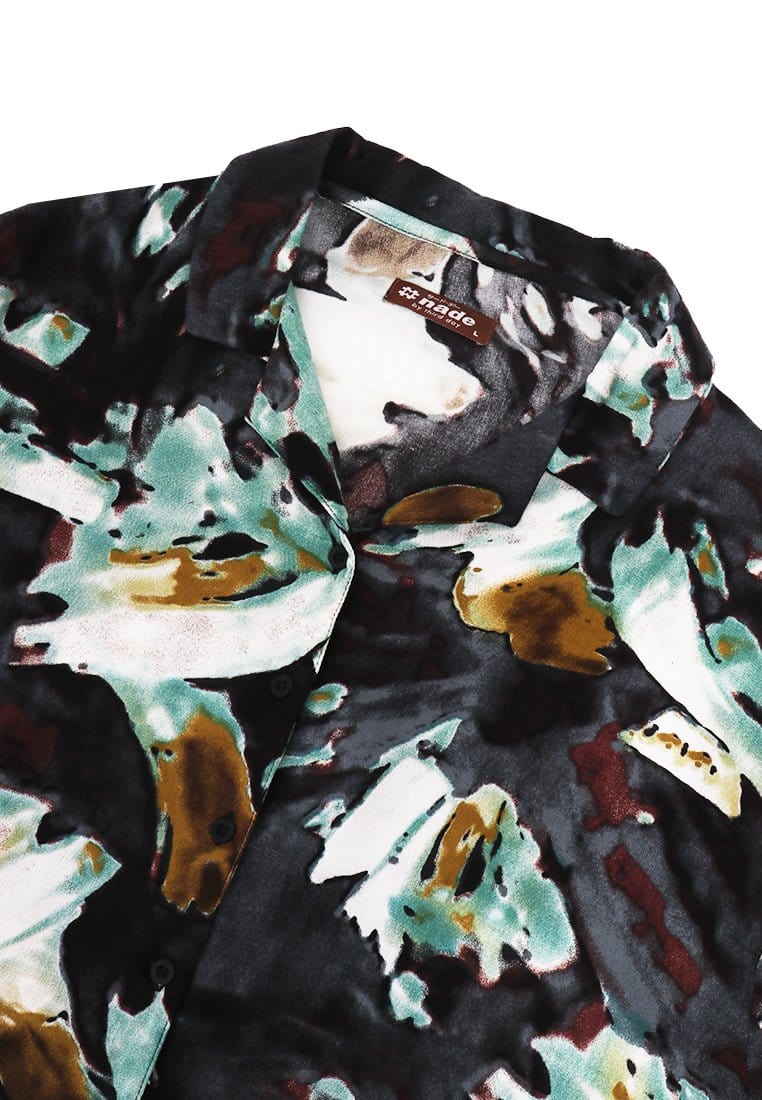 Nade Japan FTA52 LKM Kemeja Oversize Wanita Tangan Pendek Abstrak Abu