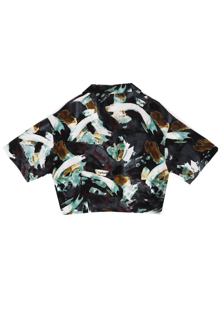 Nade Japan FTA52 LKM Kemeja Oversize Wanita Tangan Pendek Abstrak Abu