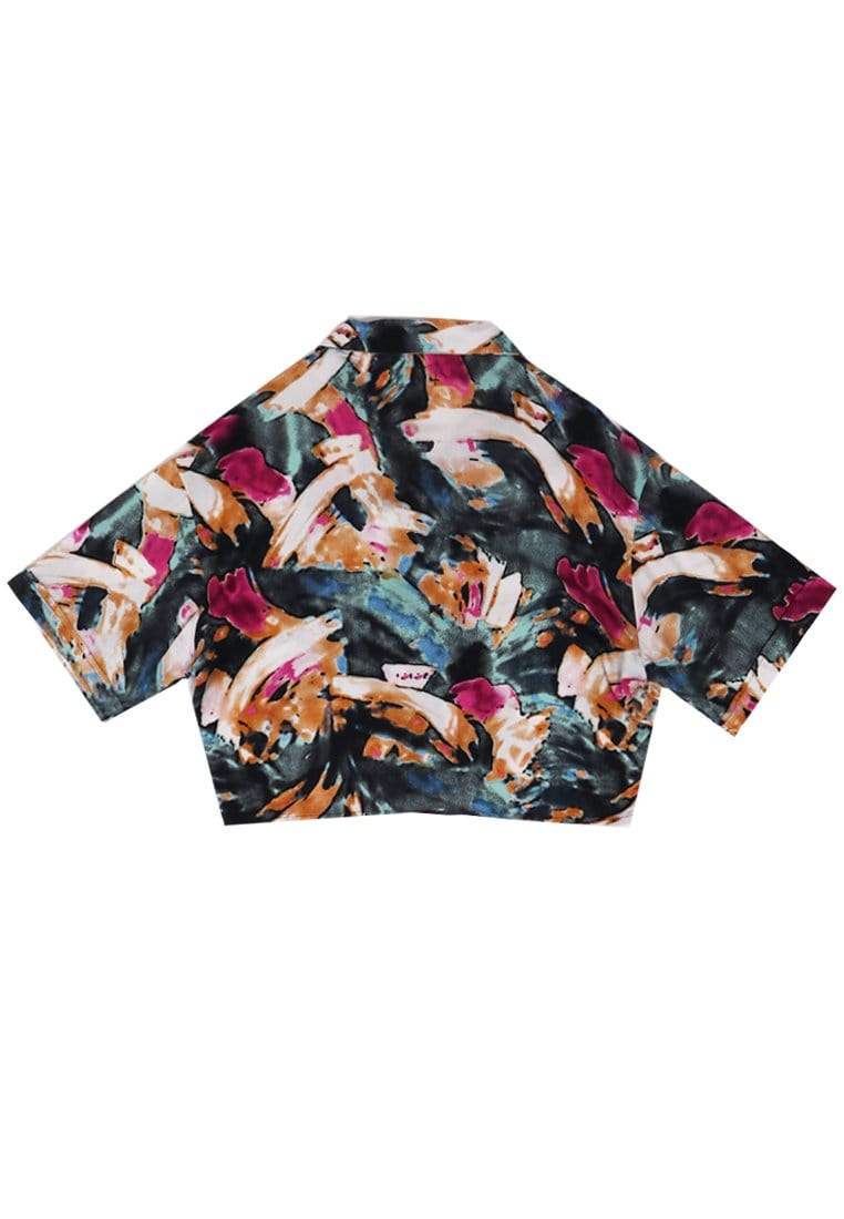 Nade Japan FTA54 LKM Kemeja Oversize Wanita Tangan Pendek Abstrak Tosca