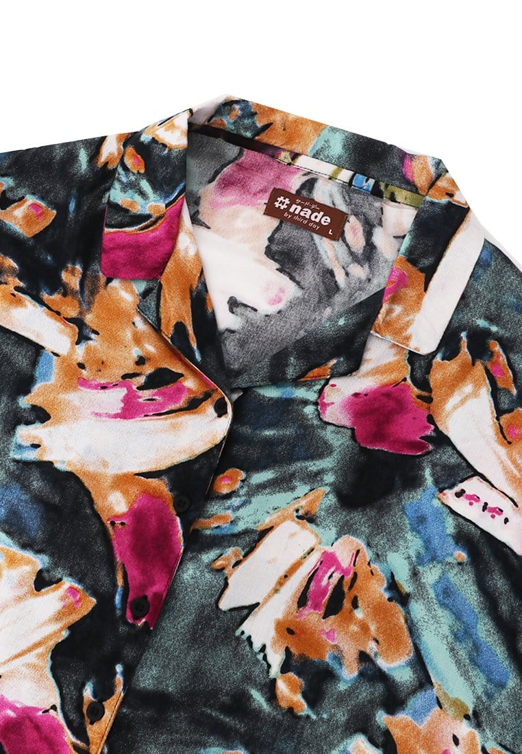 Nade Japan FTA54 LKM Kemeja Oversize Wanita Tangan Pendek Abstrak Tosca