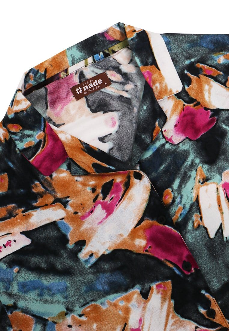 Nade Japan FTA54 LKM Kemeja Oversize Wanita Tangan Pendek Abstrak Tosca