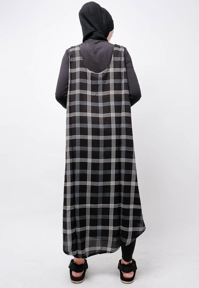 Nade Japan FTA67 LKDR Kutung Dress Wanita Kotak Hitam Abu
