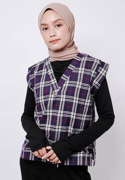 Nade Japan FTA72 Rompi Outer Wanita Vest Lucu Flanel Tartan Navy Putih Merah