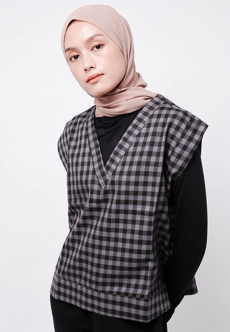 Nade Japan FTA73 Rompi Outer Wanita Vest Lucu Flanel Hitam Abu