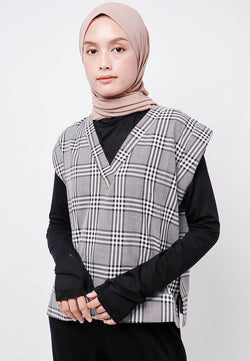 Nade Japan FTA74 Rompi Outer Wanita Vest Lucu Flanel Putih Abu