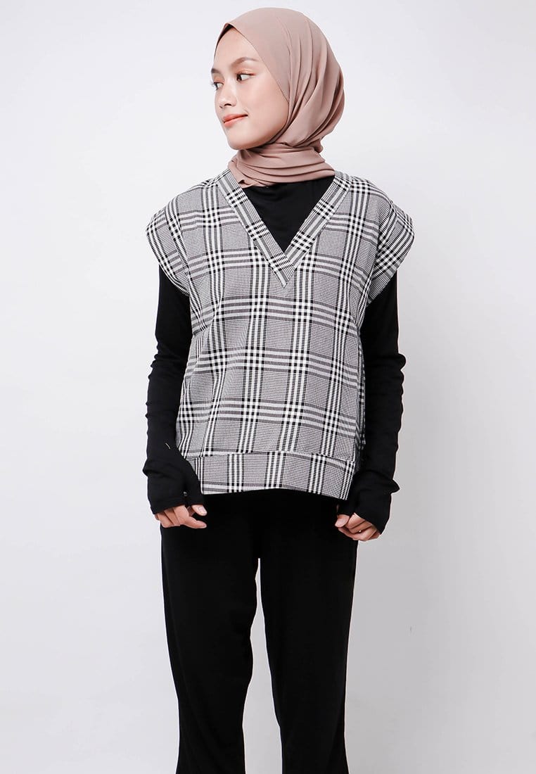 Nade Japan FTA74 Rompi Outer Wanita Vest Lucu Flanel Putih Abu