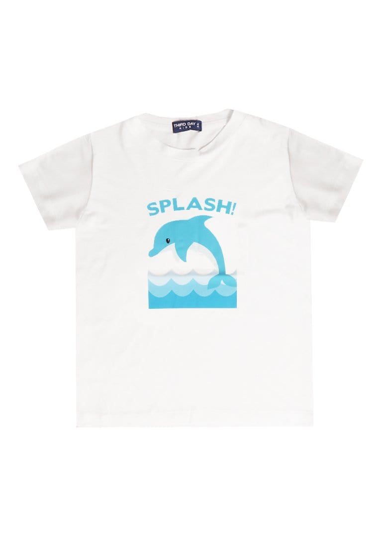 Td Kids KU001 Kaos Anak Boy Girl Splash Dolphin Dolfin Putih