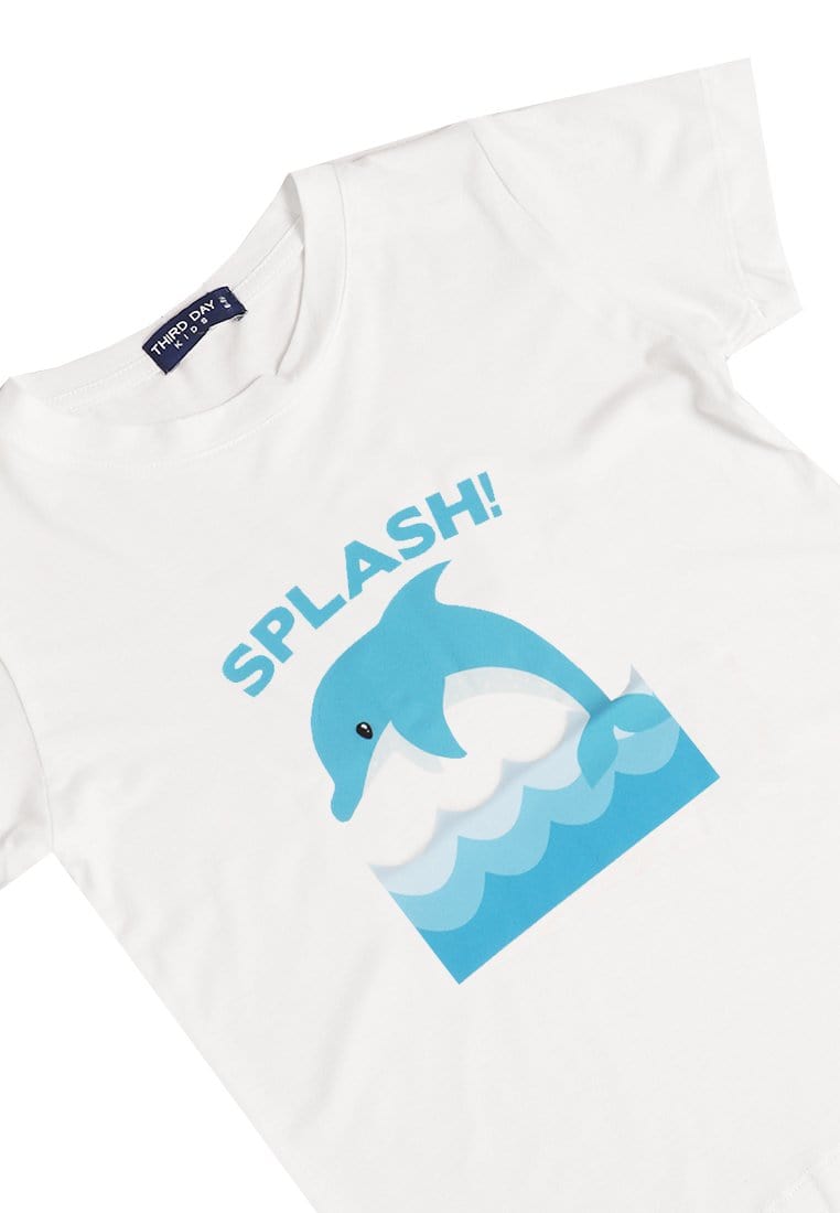 Td Kids KU001 Kaos Anak Boy Girl Splash Dolphin Dolfin Putih