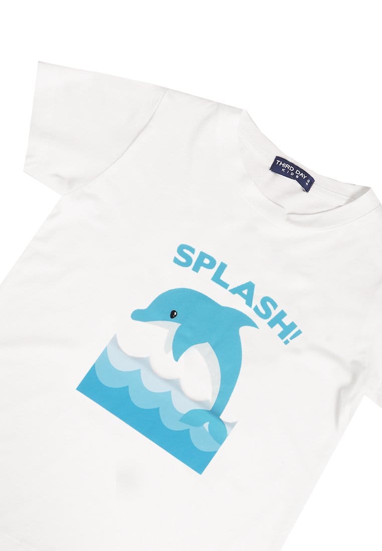Td Kids KU001 Kaos Anak Boy Girl Splash Dolphin Dolfin Putih