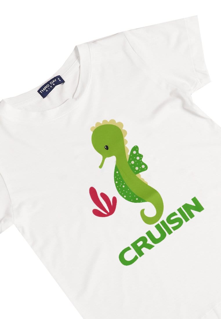 Td Kids KU002	Kaos Anak Boy Girl Seahorse Kuda Laut Putih