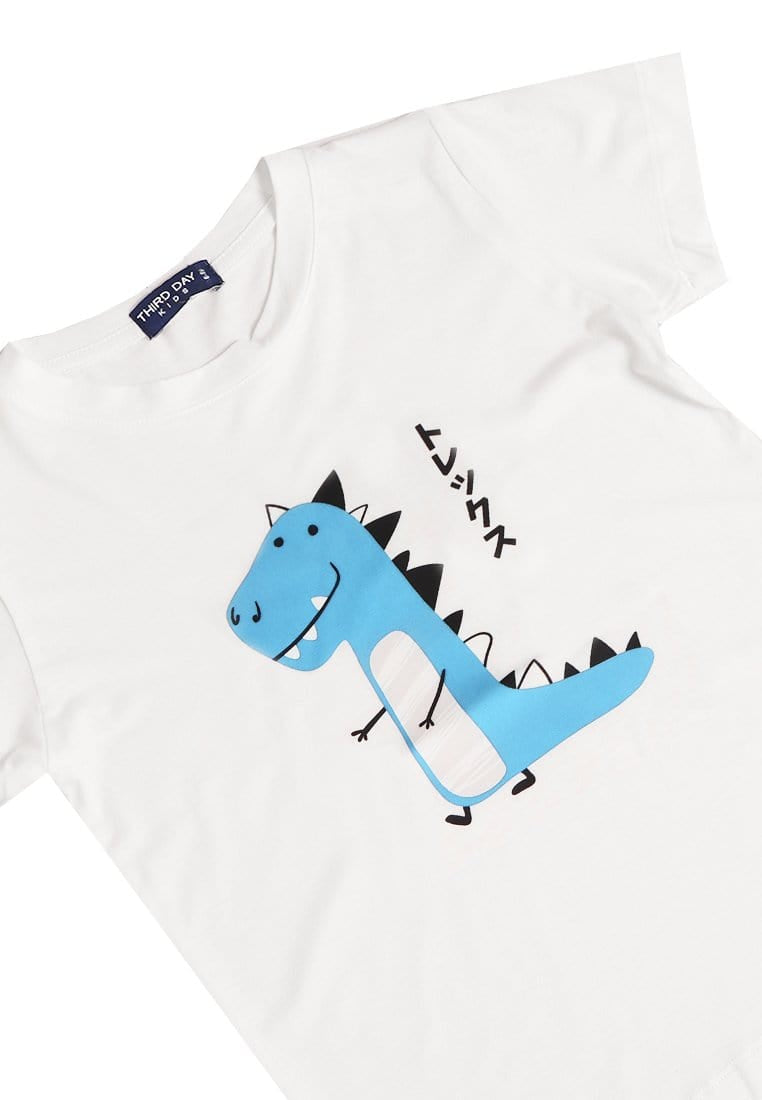 Td Kids KU009 Kaos Anak Boy Girl T-Rex Lucu Putih