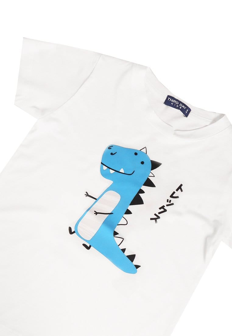 Td Kids KU009 Kaos Anak Boy Girl T-Rex Lucu Putih