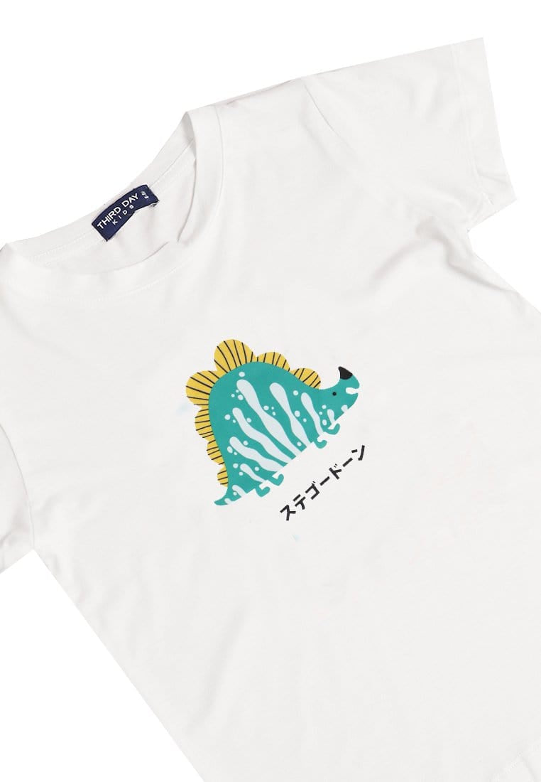 Td Kids KU012 Kaos Anak Boy Girl Stegosaurus Lucu Putih