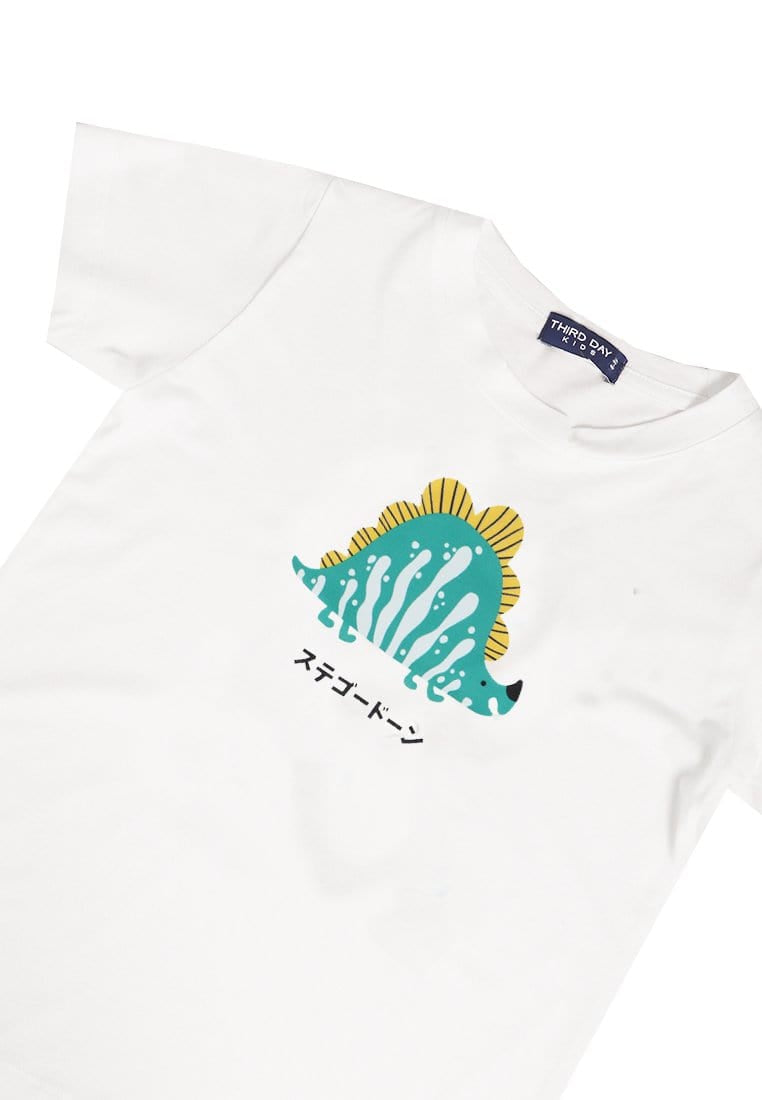 Td Kids KU012 Kaos Anak Boy Girl Stegosaurus Lucu Putih