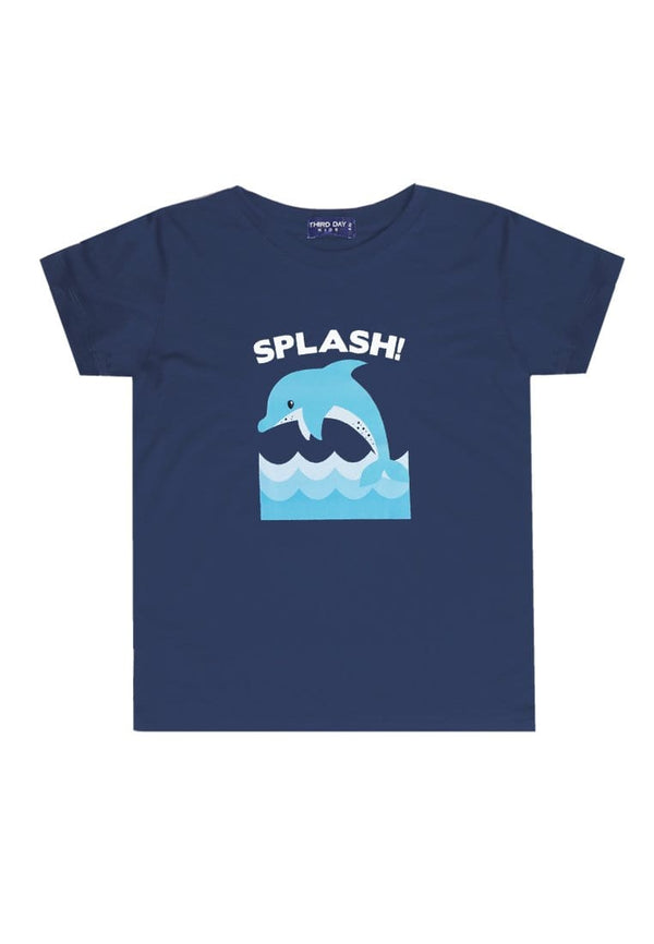 Td Kids KU013 Kaos Anak Boy Girl Splash Dolphin Dolfin Navy