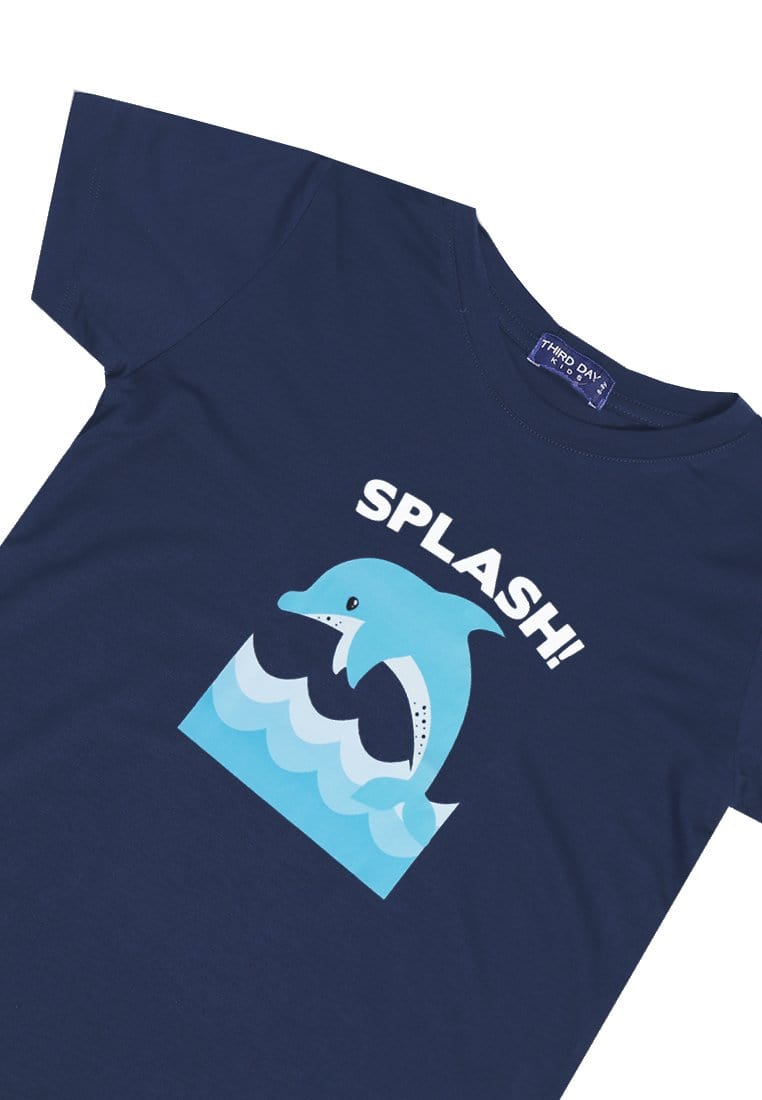 Td Kids KU013 Kaos Anak Boy Girl Splash Dolphin Dolfin Navy