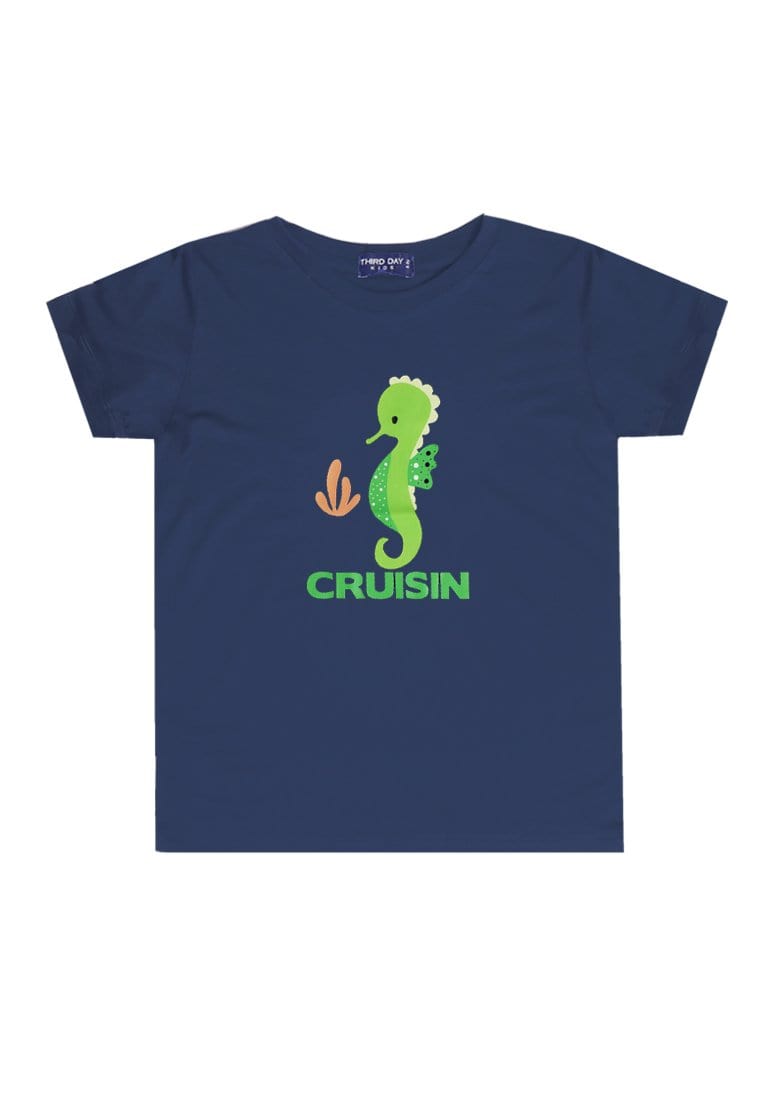 Td Kids KU014 Kaos Anak Boy Girl  Seahorse Kuda Laut Navy